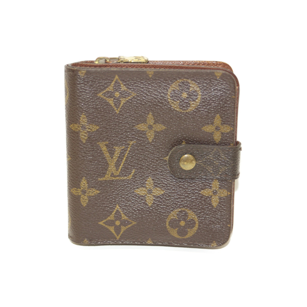 LOUIS VUITTON Compact Zip Monogram Brown Canvas Bi fold Wallet Folding